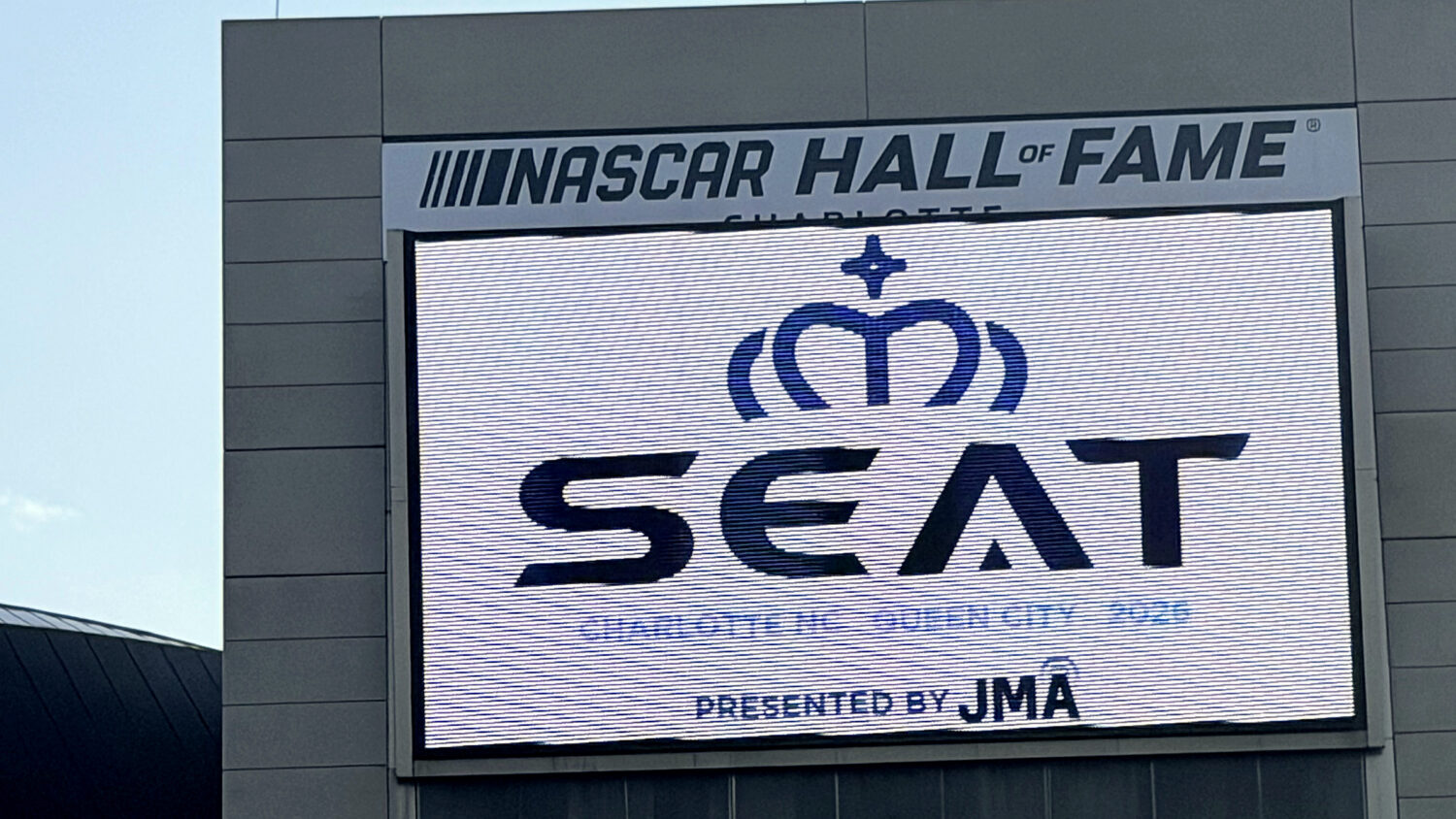 SEAT Charlotte 2026 welcome screen at the NASCAR Hall of Fame